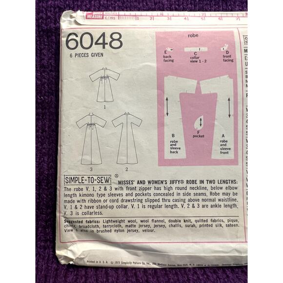 Simplicity 6048 Pattern house coat robe 1970s size 12 - Picture 4 of 5